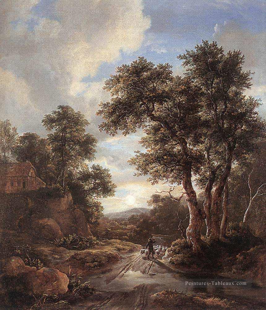 Lever du soleil dans un paysage de bois Jacob Isaakszoon van Ruisdael Peintures à l'huile